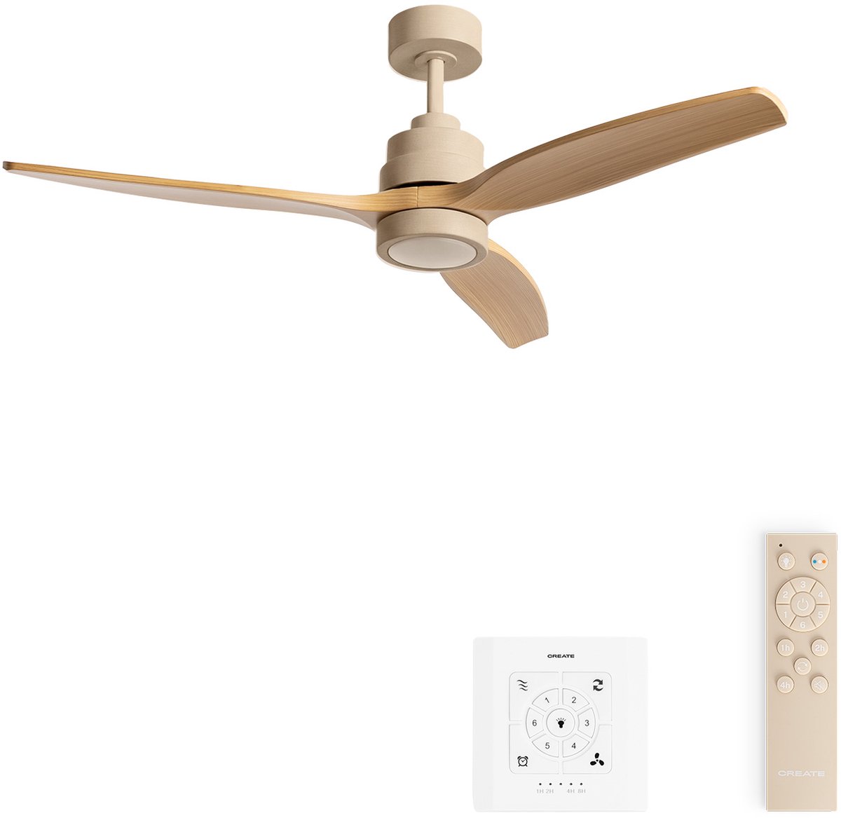 CREATE - Stille plafondventilator van 40 W met technische ABS-bladen, verkrijgbaar in verschillende maten - M - Met licht - Controller voor wandmontage - WIND STYLANCE