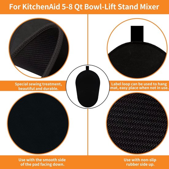 Mixer Mat - Keukenhulp Accessoire - Apparaat Verplaatsen - Inclusief Snoer Organizers - 13x7.8 Inch - Zwart — afbeelding 4