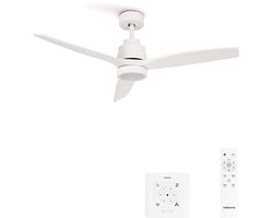CREATE - Plafondventilator 40W silent 100% hout - Wit - Ø112cm - Met licht - Controller voor wandmontage + afstandsbediening - WIND STYLANCE