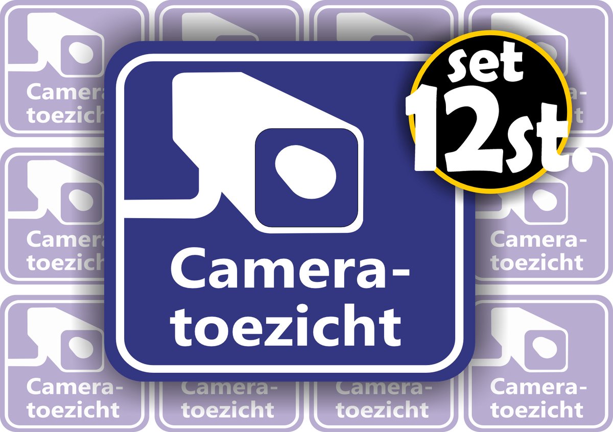 Jerma - Camerabewaking - Sticker - set 12 st - 6 x 6 cm - Zelfklevend - Vinyl - Weerbestendig