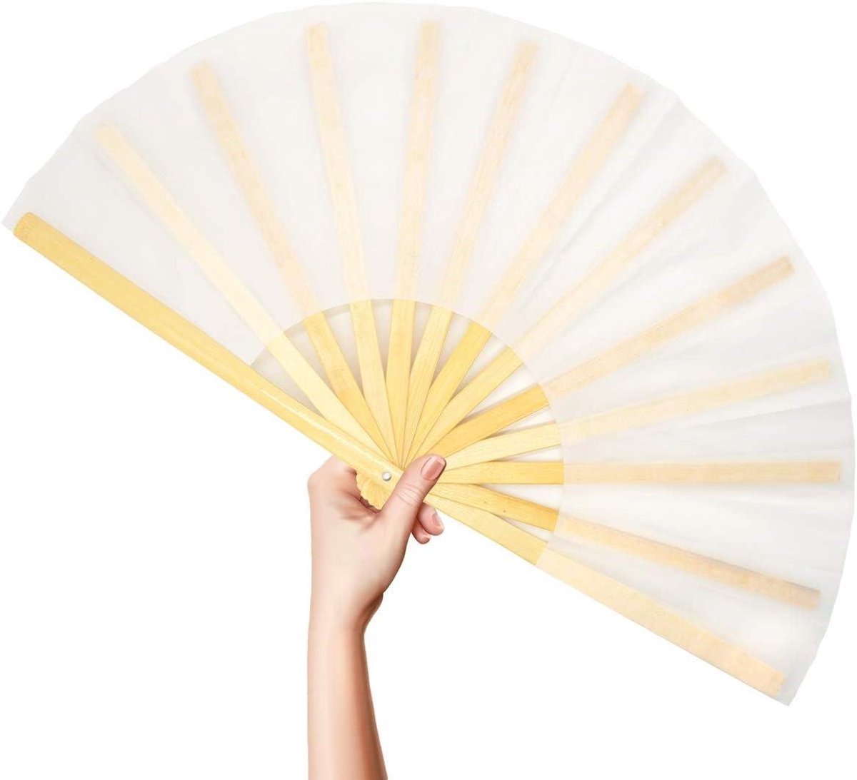 Grote vouwventilator - Handwaaier Chinese waaier - Koelte bieden - Handgemaakt bamboe frame - 33 x 25.5 inch - Wit