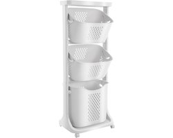 Wasmand 3 vakken - Wasverzamelaar Sorteerder - Kleding Opbergen - Met 4 Wielen - 43 x 33 x 109 cm