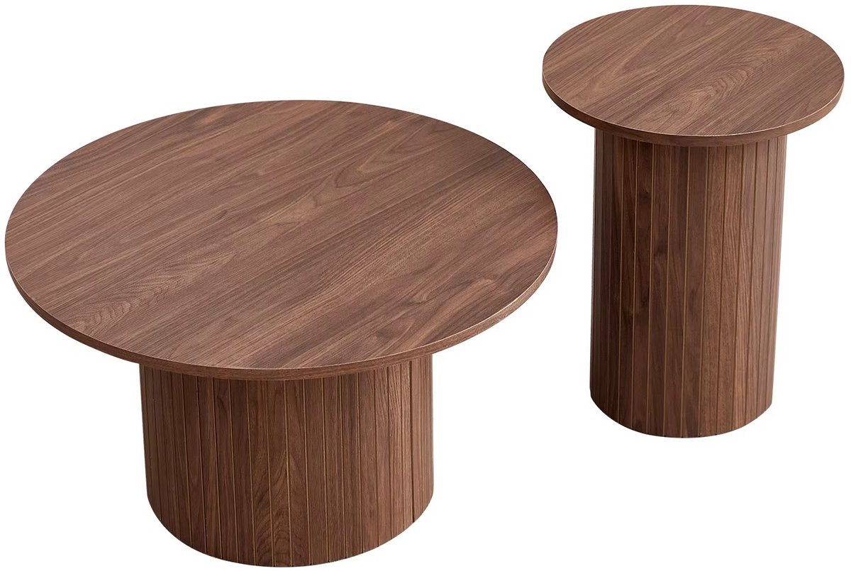 JOYNEXTBUY Salontafel set - 2-delig - Bijzettafels - Rond - Scandinavische stijl - Multifunctioneel - Hoogwaardig MDF - Walnoot