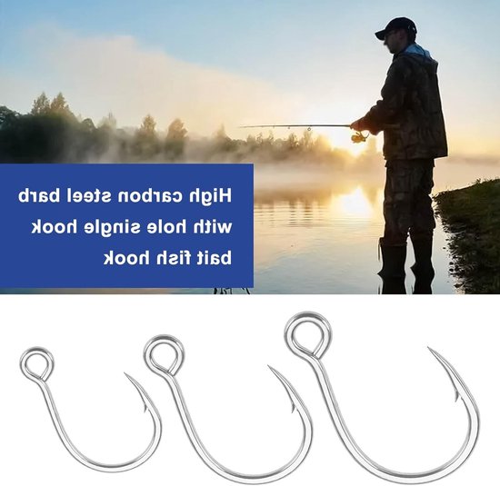 50 Stuks Carbon Stalen Barb Met Gat Enkel Haak Voor Hengelen - Geschikt Voor Zoet- en Zoutwater, Zeebaars, Bait Hengelsport — afbeelding 5