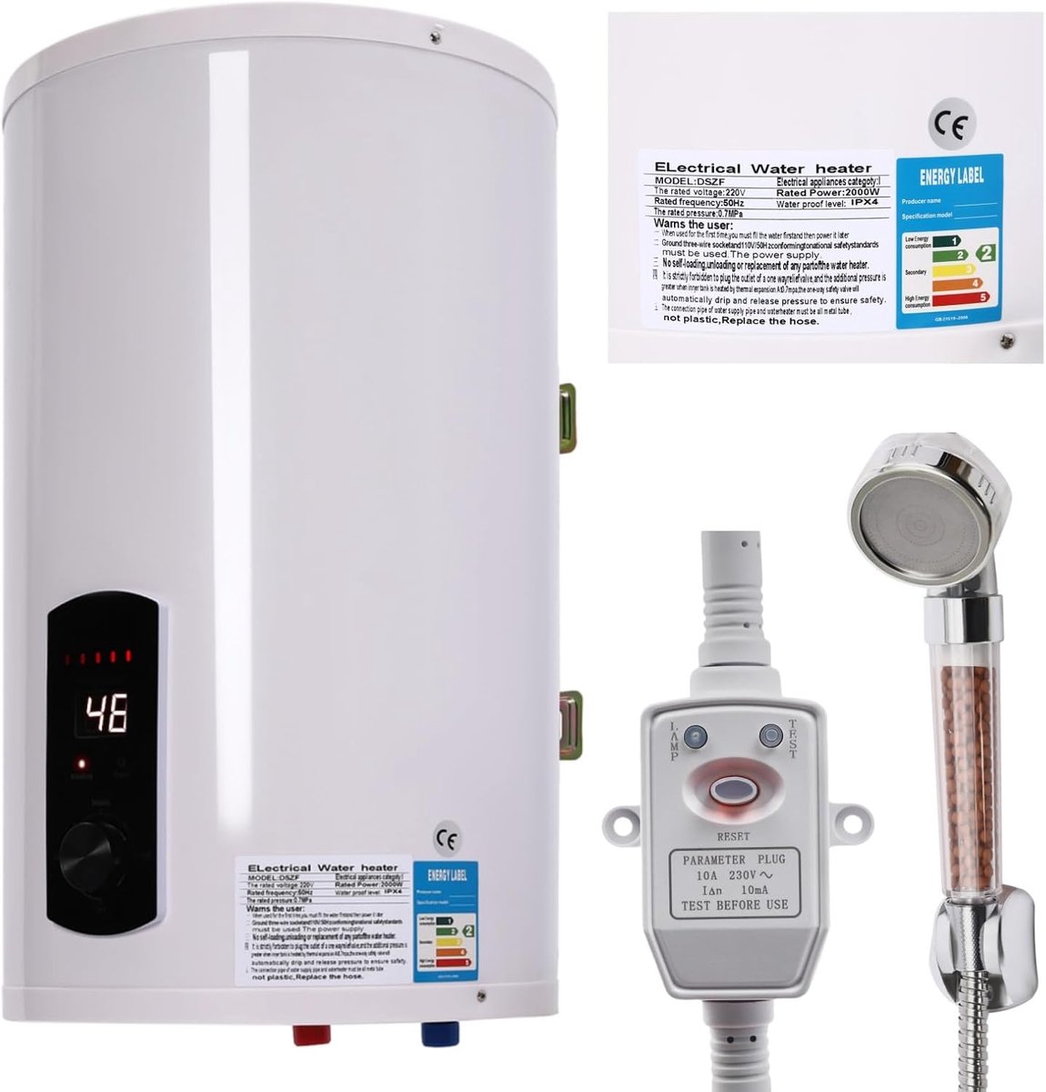 Elektrische Boiler - Warmwater Boiler - Praktische Douche - Lekbescherming - 30 Liter - Wit