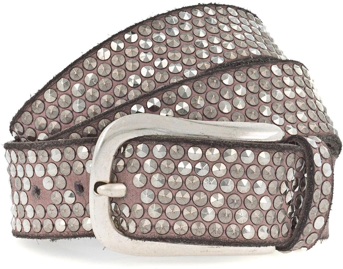 b.belt Leren riem Zoe Silver Stud Belt W100 Light Pink oud roze