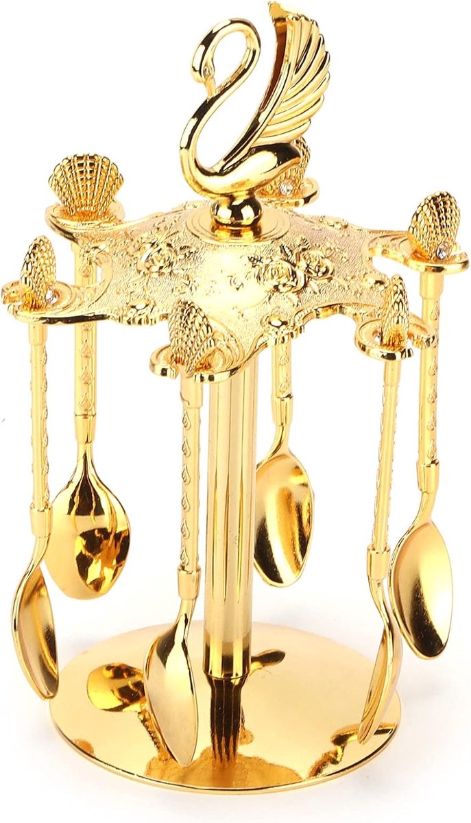 Koffielepel Set - Dessertlepels Metaal - Thee en Koffie - Luxe Zwanenkam Design - 6 Delig - Goudkleurig