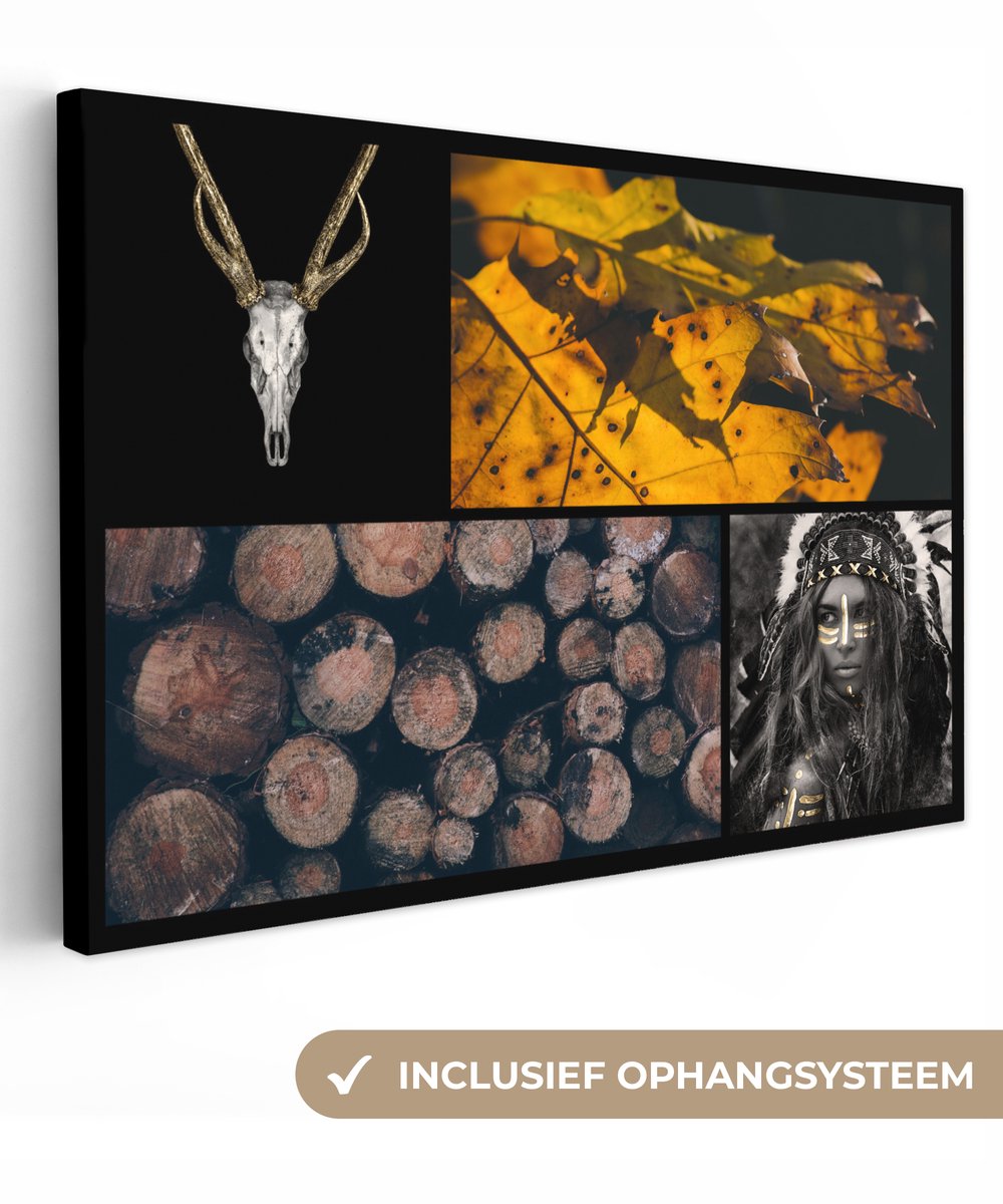 Canvas schilderij 180x120 cm - Wanddecoratie Collage - Goud - Zwart - Verf - Muurdecoratie