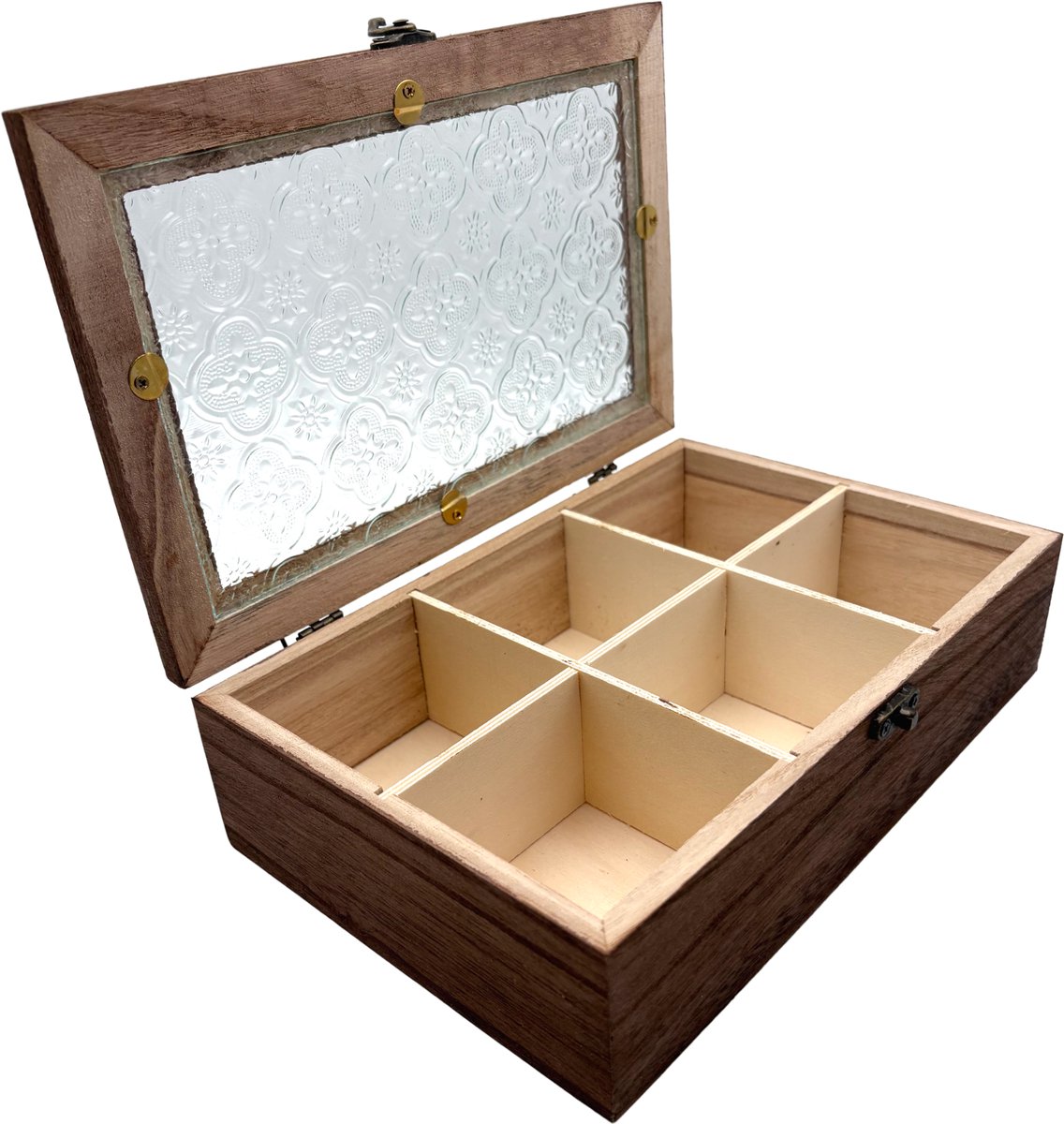 Purepeak Theedoos 6 Vaks - Theekist - Bruin - 24 x 16 cm - Hout