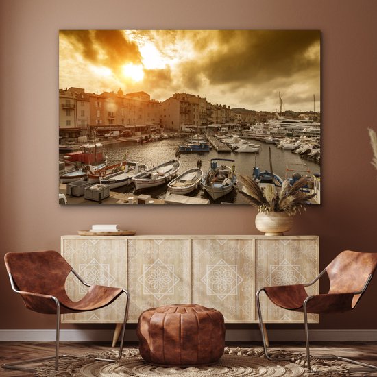 Décoration murale Métal - Peinture Aluminium Industriel - Ciel Oranje sur Saint-Tropez en France - 150x100 cm - Dibond - Photo sur aluminium - Décoration murale industrielle - Pour le salon / chambre