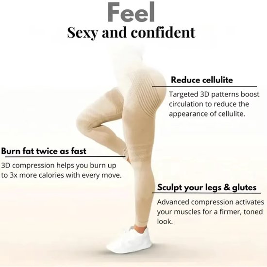 3D anti-cellulite leggings voor dames - Hoge taille, billen liftend & buikverstevigend - Sportlegging voor gym, workout & yoga - Dames sportlegging kopen - Grijs - Maat L van Merkloos — afbeelding 2