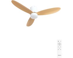 CREATE - 40W stille plafondventilator Ø132 cm - Wit / Licht hout - Met licht - Afstandsbediening - WIND LITE