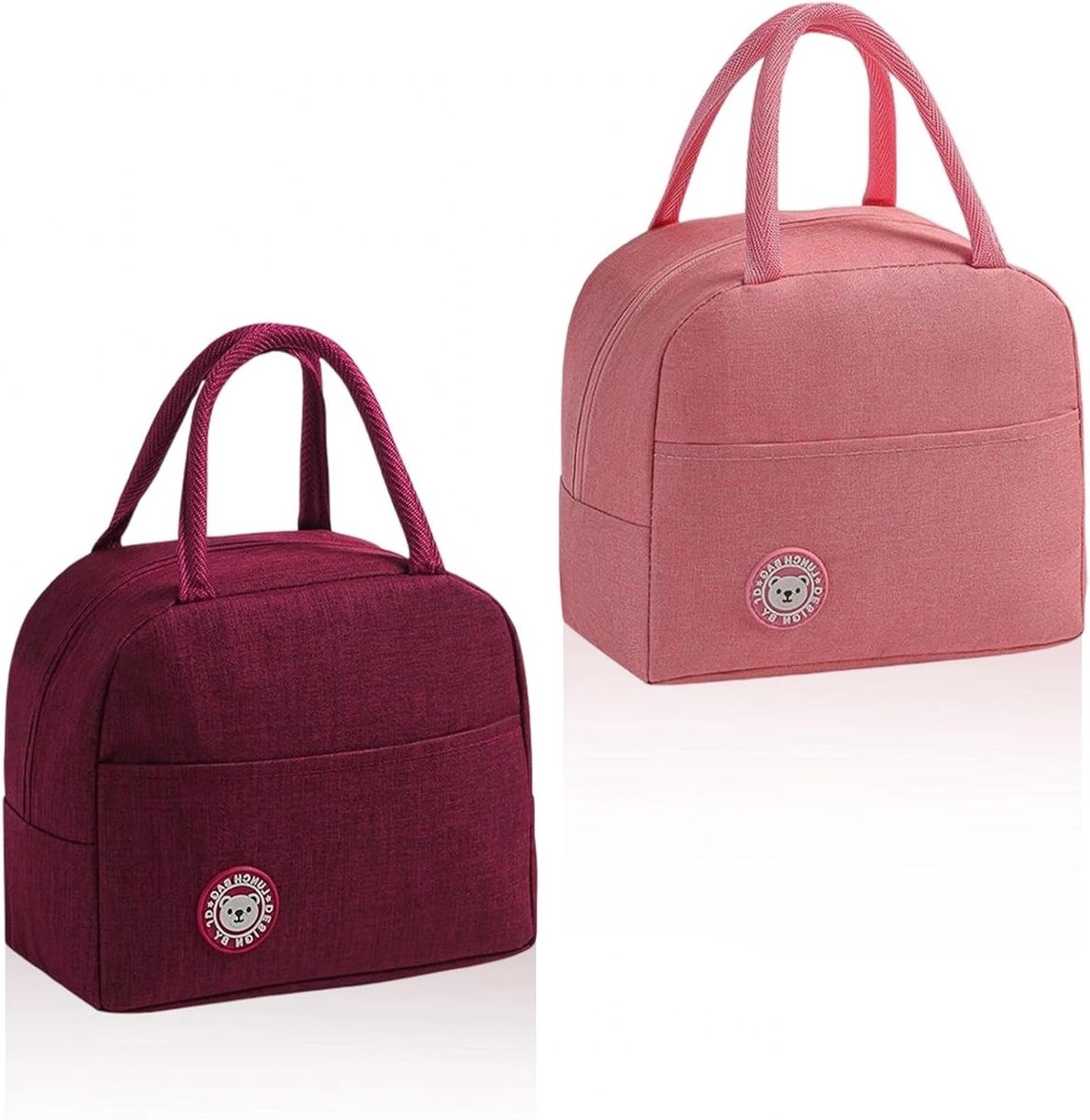Mini Koeltas in Wijnrood en Roze, Kleine Lunch Tas met Zijvakken en Handvatten voor Kantoor, School en Picknick