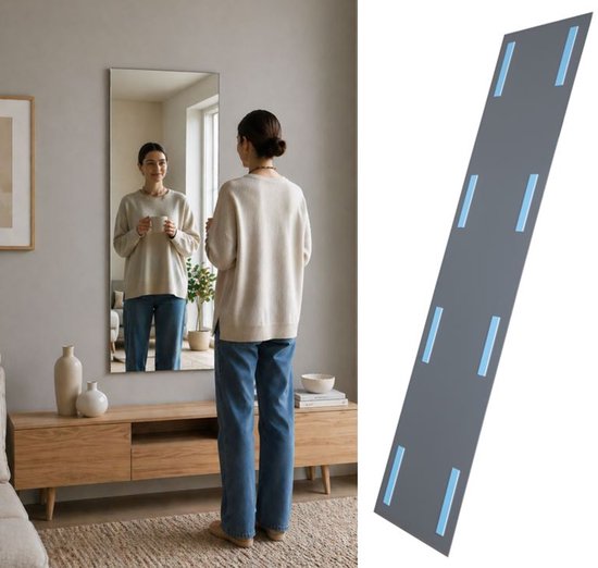 KILAMY XXL Plakspiegel 145 cm – 39 x 145 cm – Zelfklevende Passpiegel – Zonder Boren – Full Body Spiegel voor Deur