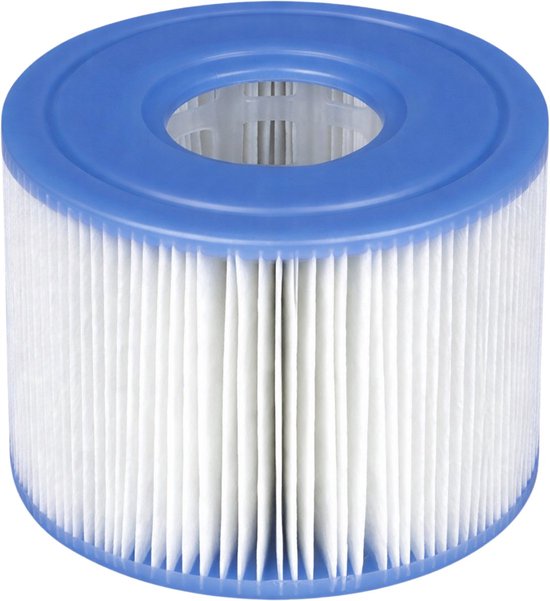 Un filtre de piscine Intex S1 avec des plis blancs et un bord supérieur bleu, sur fond blanc.