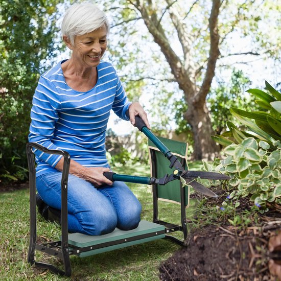 2-in-1 opvouwbare tuinbank met knielplank, EVA-kussens en opbergtas, kleur: groen en zwart — afbeelding 2
