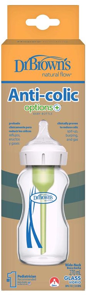 Dr. Brown's Options+ Anti-colic Bottle - Brede halsfles 270 ml glas van Dr. Brown's — afbeelding 4