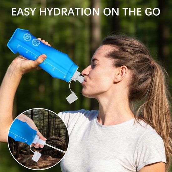 Hydratatie Set - Faltbare Drinkfles - 2 Stuks 500ML - Lekkagevrij en BPA-vrij TPU - Hardlopen Wanderen Fietsen Reizen - Transparant Zacht — afbeelding 2