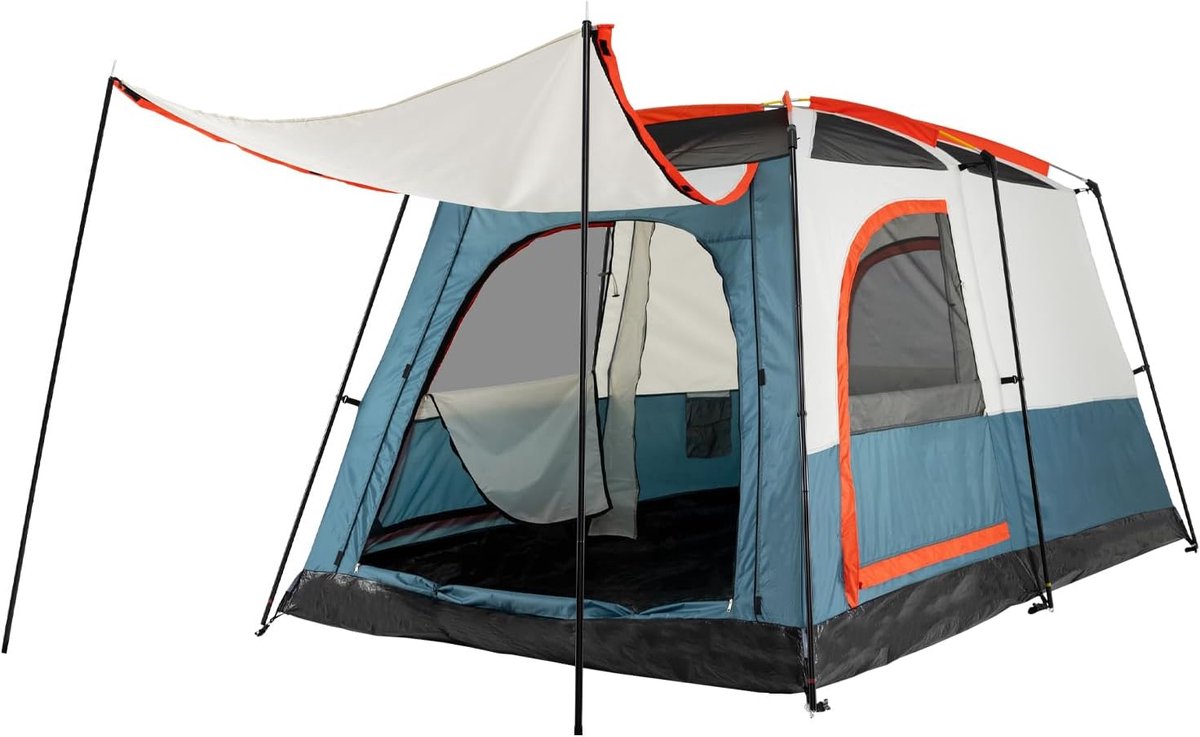 KOMFOTTEU Campingtent voor 4-6 personen, strandtent met voortent, waterdichte tunneltent met gaasramen en ingangen, dubbellaagse familietent met draagtas, voor kamperen en trekking
