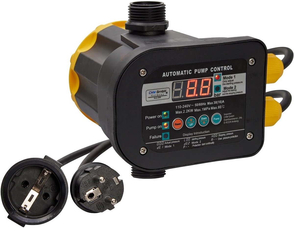 Digitale Pompbesturing - Automatische Waterregelaar - Constante Druk - Instelbaar LCD Display - 19x16x16 cm - Wit