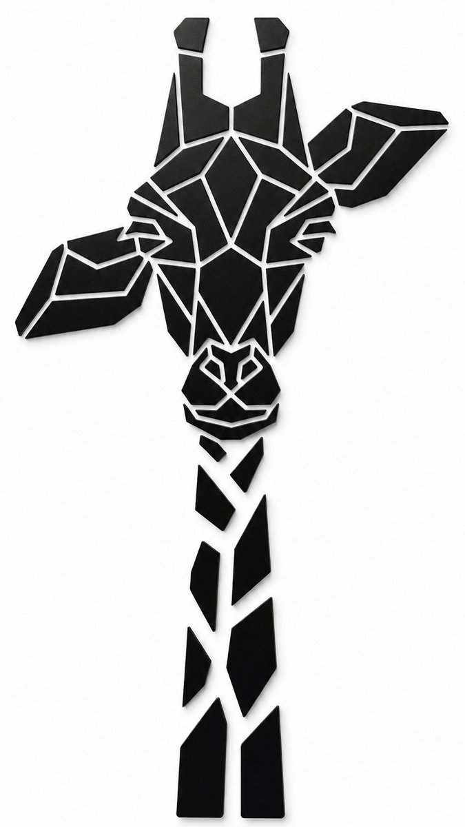 Houten wanddecoratie - Wooden wall decoration | Giraf 82 x 140cm Giraffe | Zwart - Black | Geometrische muurdecoratie - Geometric wall art - Origami Design Wandfiguur - Echt Hout - Real Wood - Afrikaanse Dieren