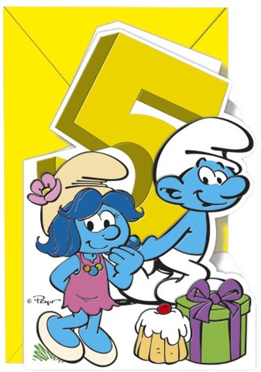Smurfbloesem en Smurf – De Smurfen Reliëf Verjaardagskaart – 5 Jaar – Cromo – 11,5 x 17 cm