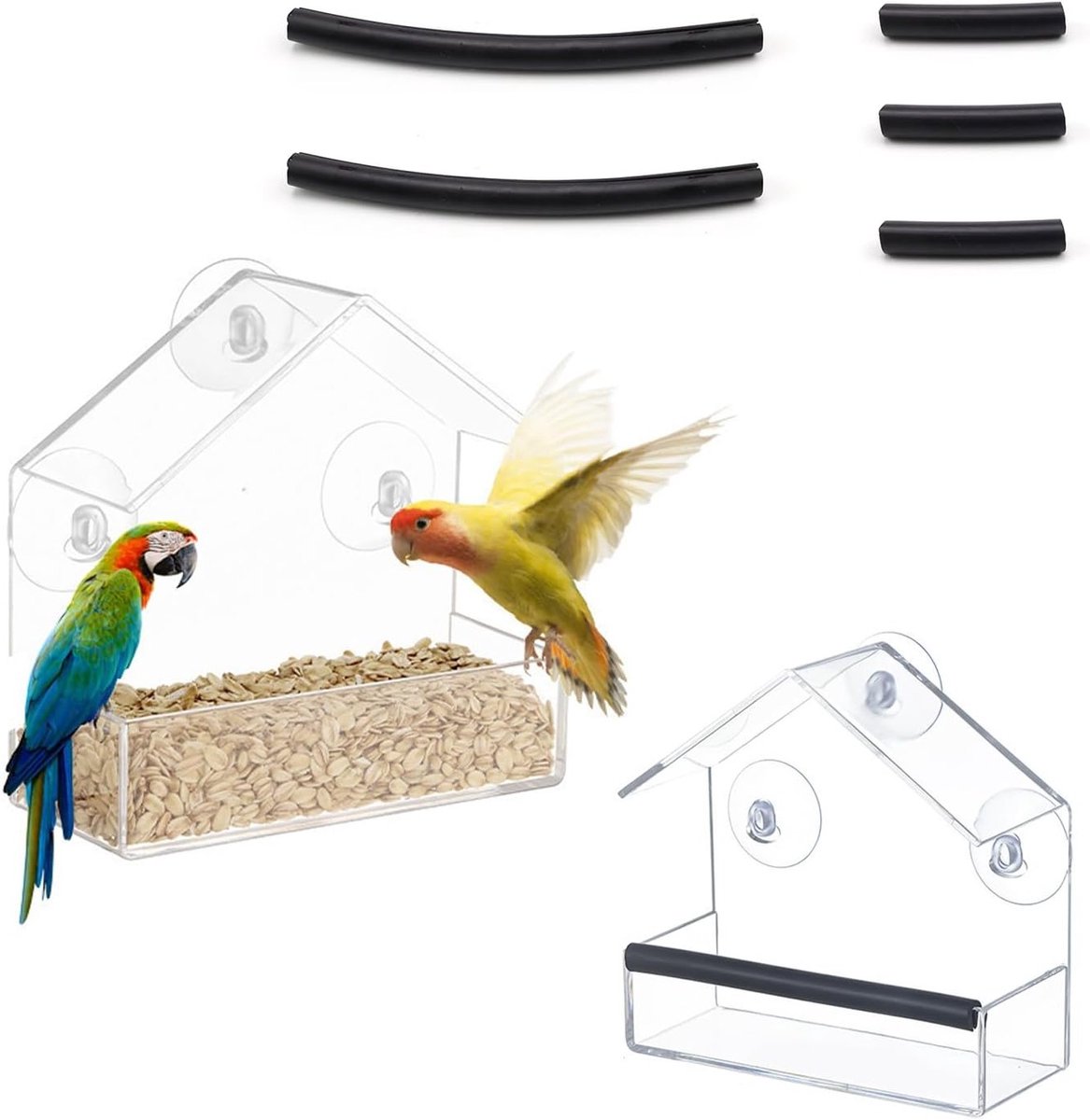 Set van 2 Vogelvoeders voor Raam met Zuignappen, Transparant Ontwerp, Ideaal voor Tuin en Balkon, 15 x 15 x 6 cm, Vogelhuisje voor Voeden van Vogels