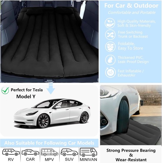 Auto Luchtmatras 195 x 130 cm voor SUV, Opblaasbaar Matras voor Kofferbak en Achterbank, Luchtbed met 4 Kamers voor Camping en Reizen, Zwart van Merkloos — afbeelding 4