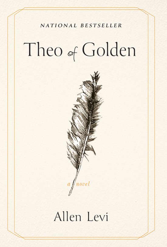 Livre "Theo of Golden" par Allen Levi, avec un dessin détaillé d'une plume.