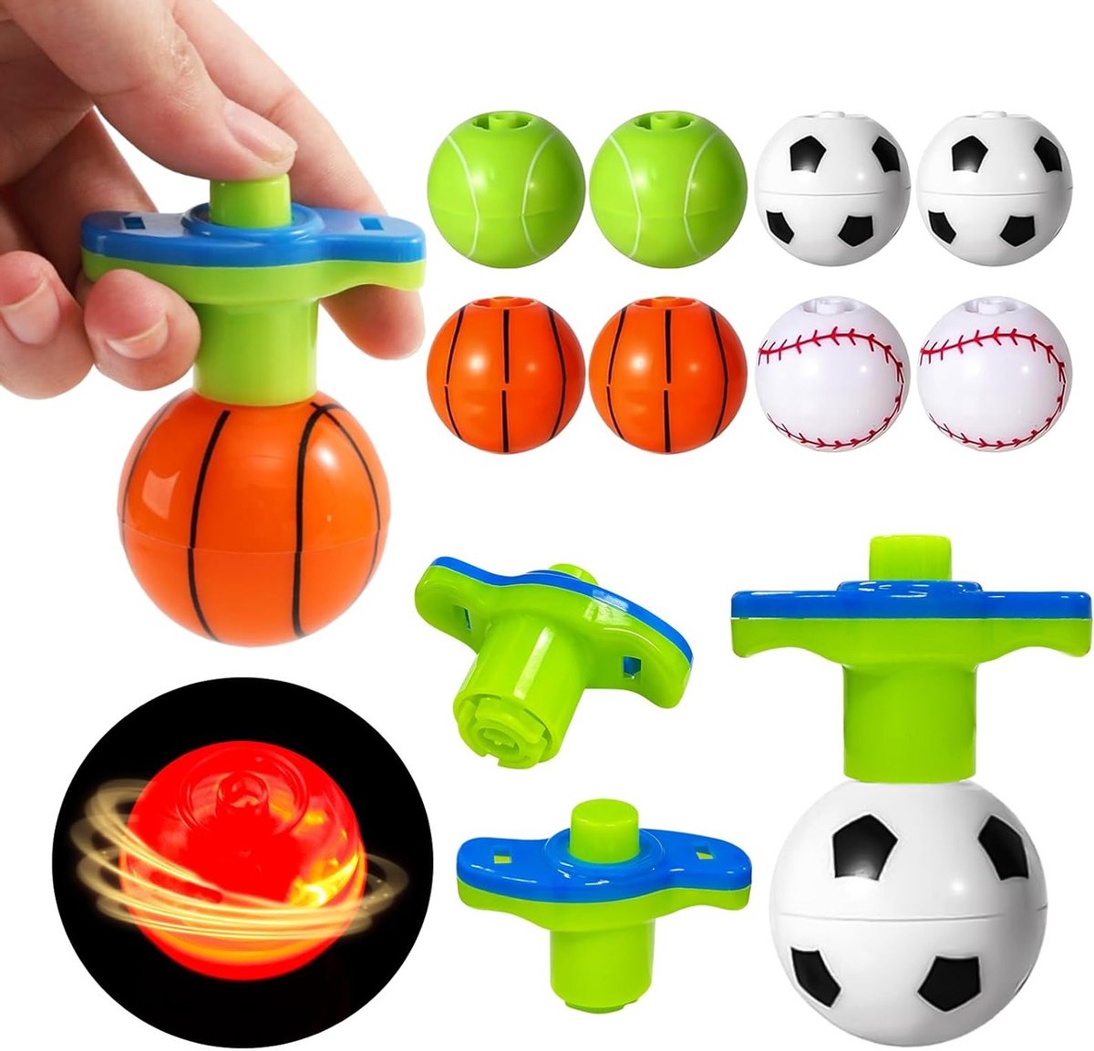 Verjaardagsgeschenk voor Kinderen - 8 Delen Draaiende Gyroscoop met Handvatten, Leuk voor Feestjes, Piñata Vulling en Klaskado