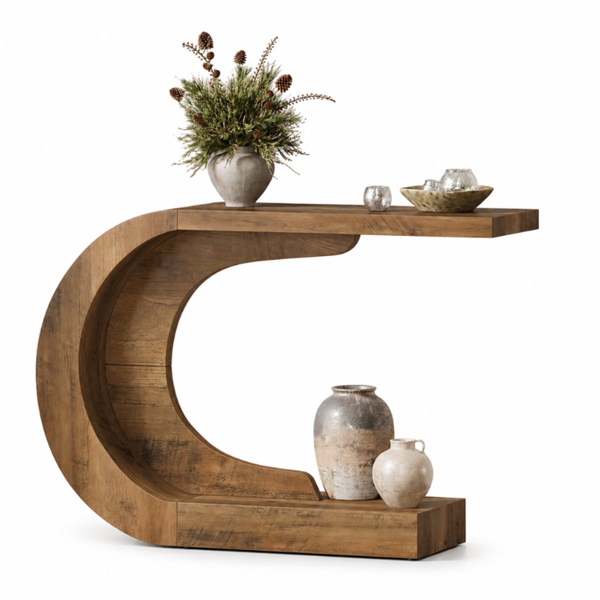 C. , R. E. CORE Consoletafel - C-vormige entreetafel - Sidetable - Haltafel - Gangtafel - Bijzettafel - 110x35x75cm - Bruin