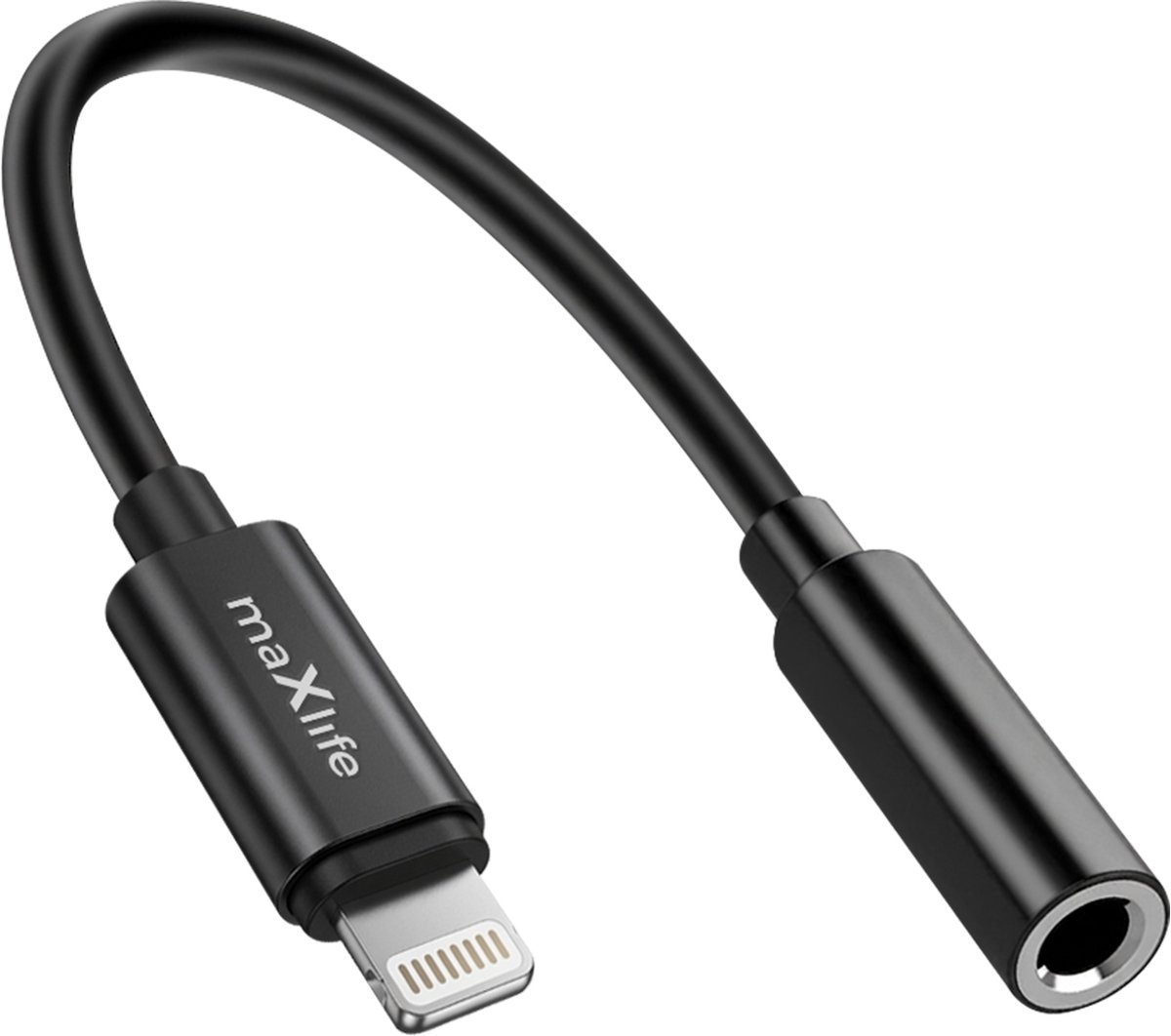 MaXlife, Adaptateur Audio Jack 3.5mm Femelle vers Lightning Mâle Compact 13.5cm, Zwart