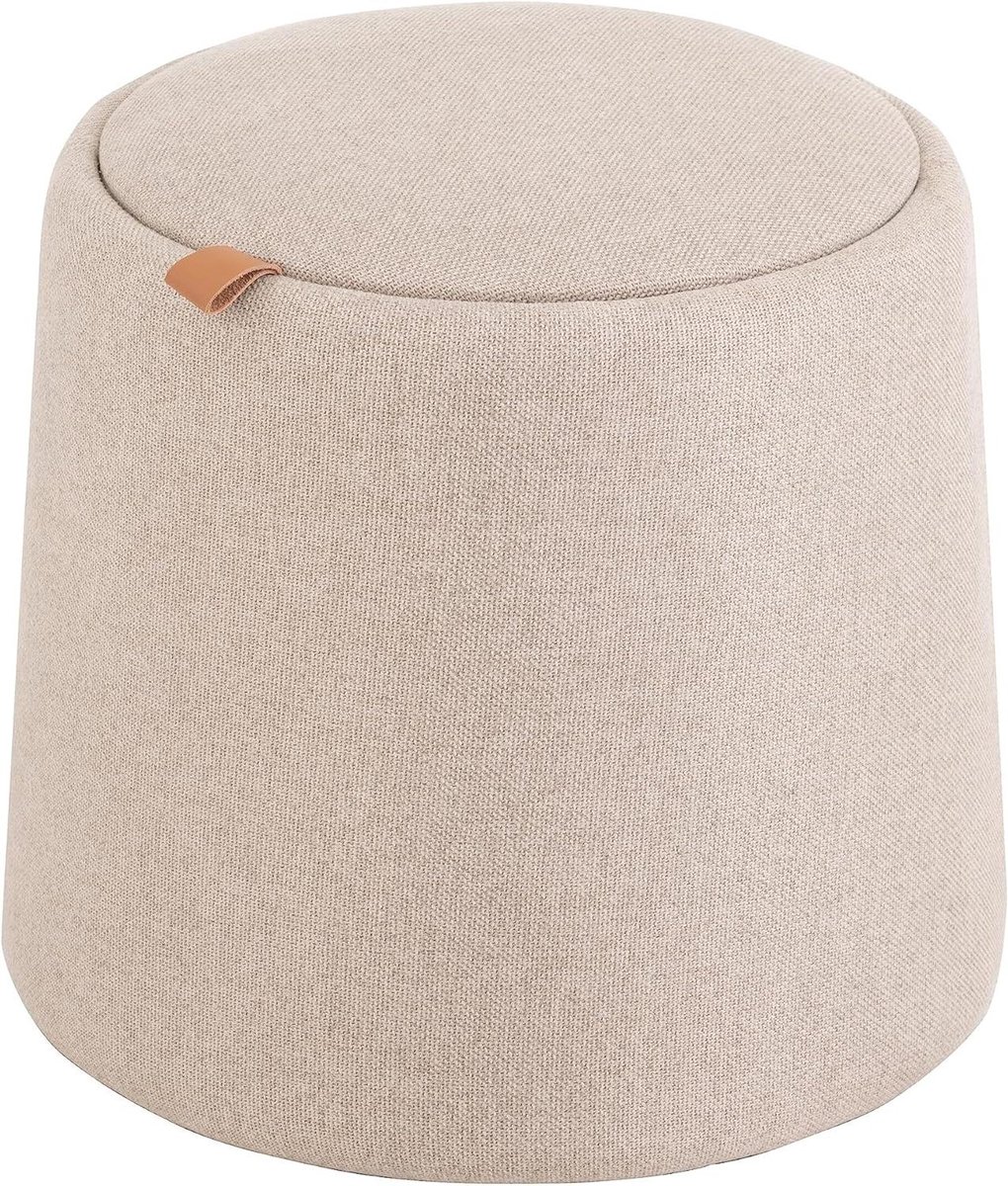 Poef Bijzettafel Rond - Zitje Hout - Extra Zitplaats - Buitengewoon Design - 43.5 cm - Beige