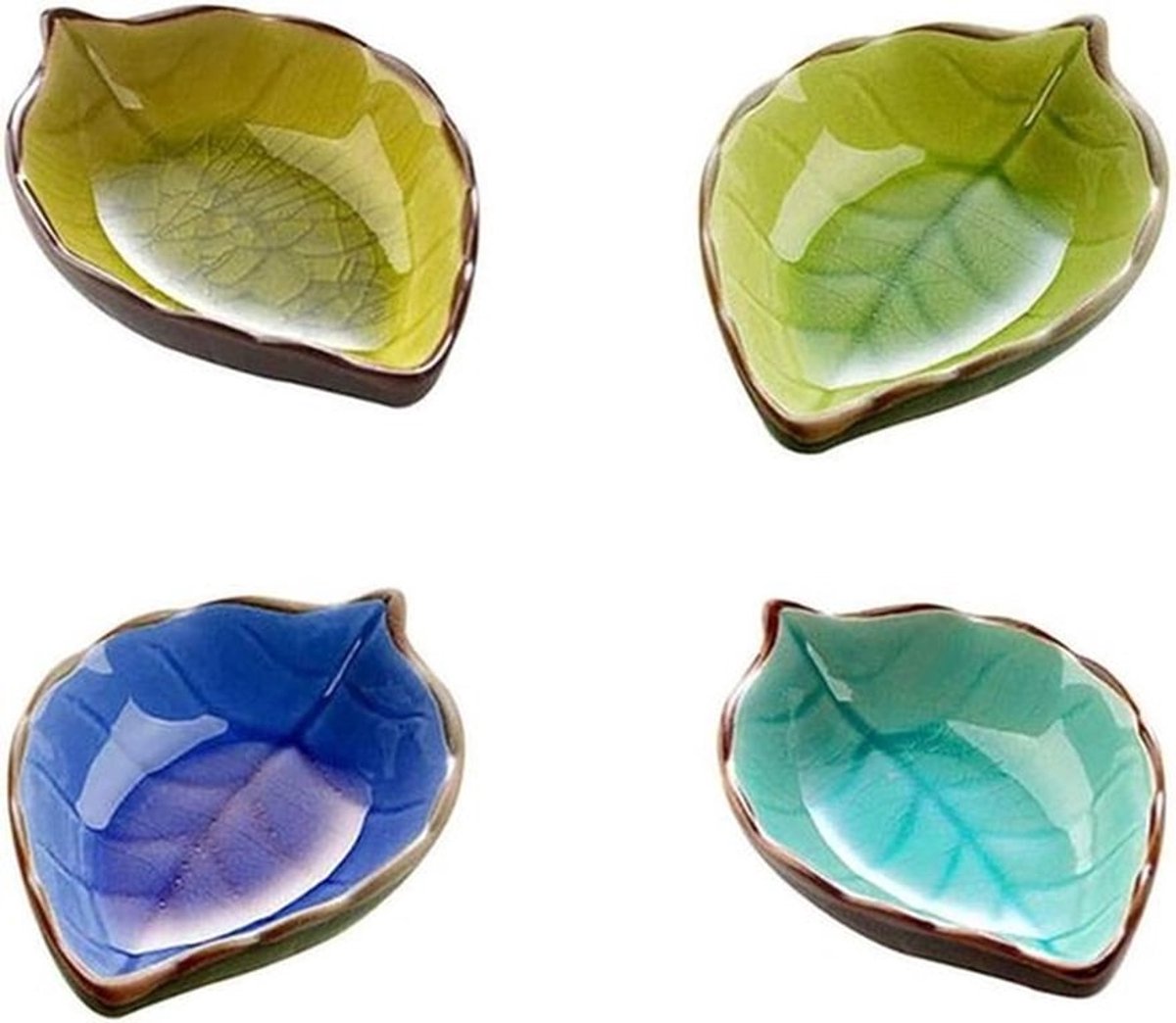 Mini-schaaltjes met bladeren vorm en handgemaakte keramiek - Set van 4 kleuren