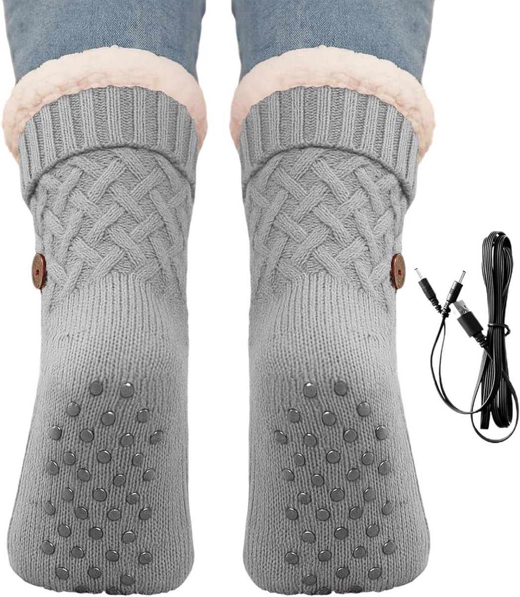 Verwarmde Sokken - Elektrische Voetwarmers - Comfort Binnen Buiten - Snelle Verwarming - Unisex Maat - Grijs