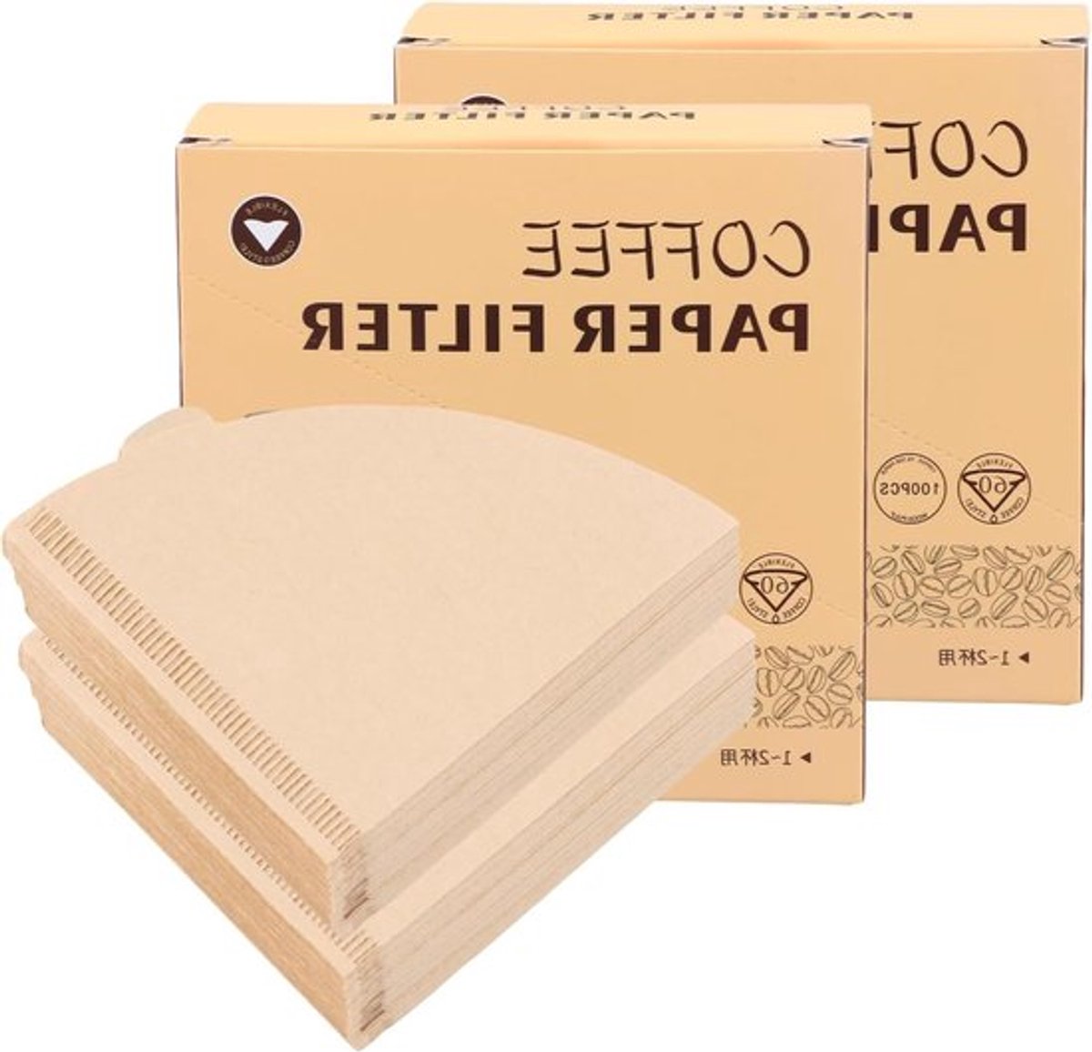 Koffiefilterpapier 200 stuks V-vorm, ongebleekt natuurlijk papier, koffiezetapparaat voor kantoor