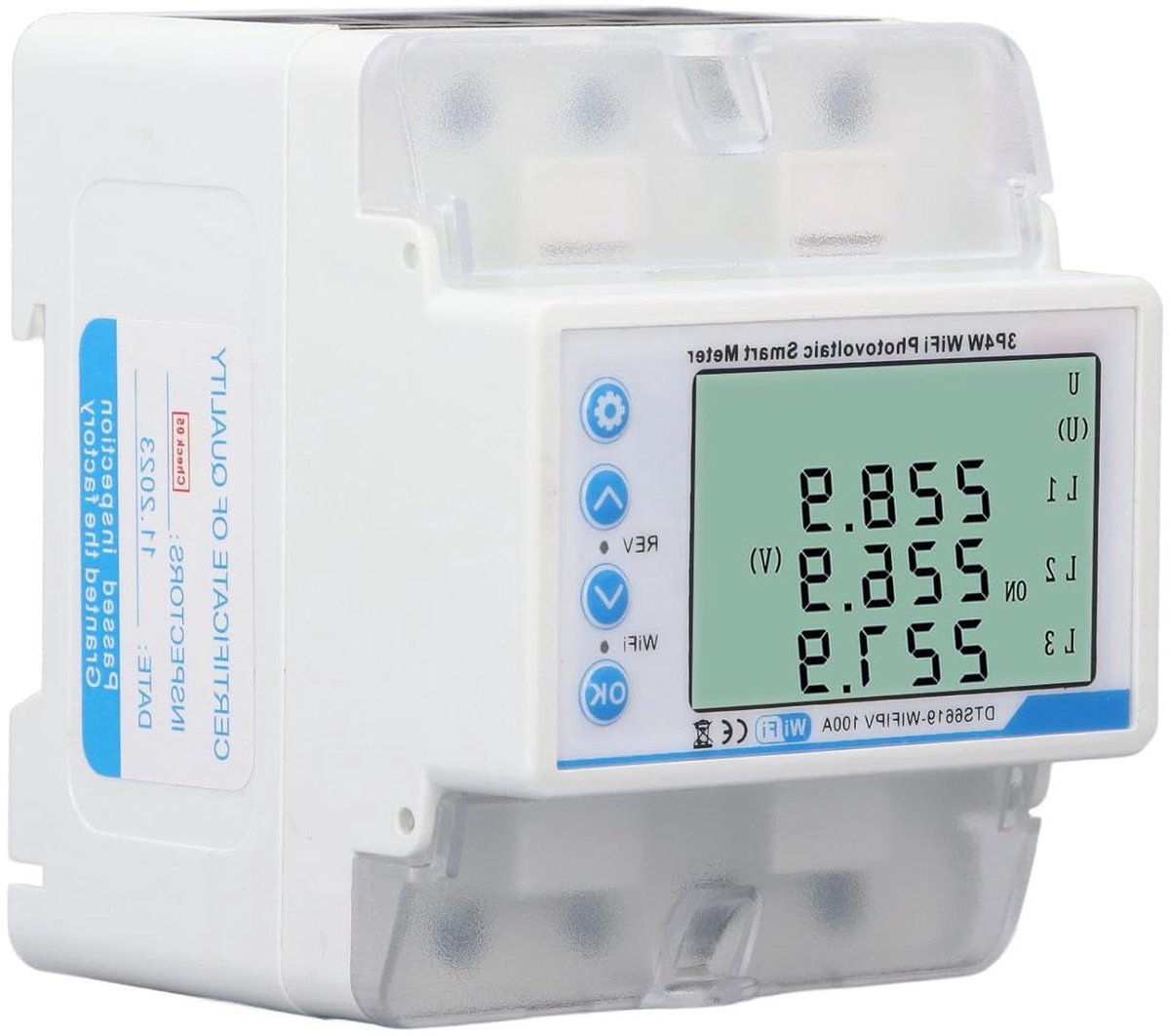 Slimme Energiemeter - Stroom Monitor - Huis Bewaking - WiFi Connectiviteit - 3-Fase - Wit