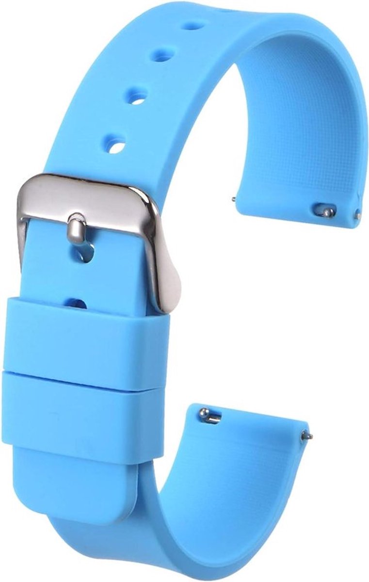 Rubberen horlogebandje, snelspanner, 14 mm breed, roestvrijstalen gesp, lichtblauw, vervangende riem voor mannen en vrouwen