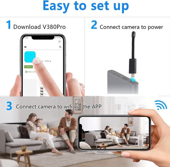 Mini Camera - Beveiligingscamera WiFi - Thuisbewaking Opnemen - Bewegingsdetectie Alarm - 128GB Opslag - Zwart — afbeelding 4