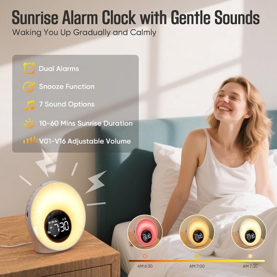 Daglichtwekker - Lichtwekker Zonsopgang - Rustig Wakker Worden - 4-in-1 Multifunctioneel - 14 Kleuren - Wit van Merkloos — afbeelding 4