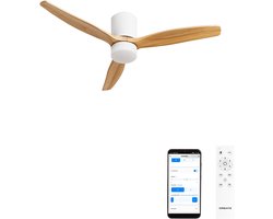 CREATE - Stille plafondventilator 40W Ø132cm 100% hout met aanpasbare gipsen behuizing - Met licht - WIFI + Afstandsbediening - WIND CALM CONCRETE