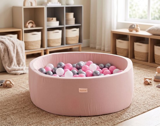 Ballenbak Baby Roze - Speelgoed 1 jaar, 2 jaar, 3 jaar - Ballenbad 100% KATOEN - Ballenbakken - Kidsdouche - BPA vrije ballen 250 stuks Ø 7 cm - Roze, Zilver, Parelmoer van Merkloos — afbeelding 5