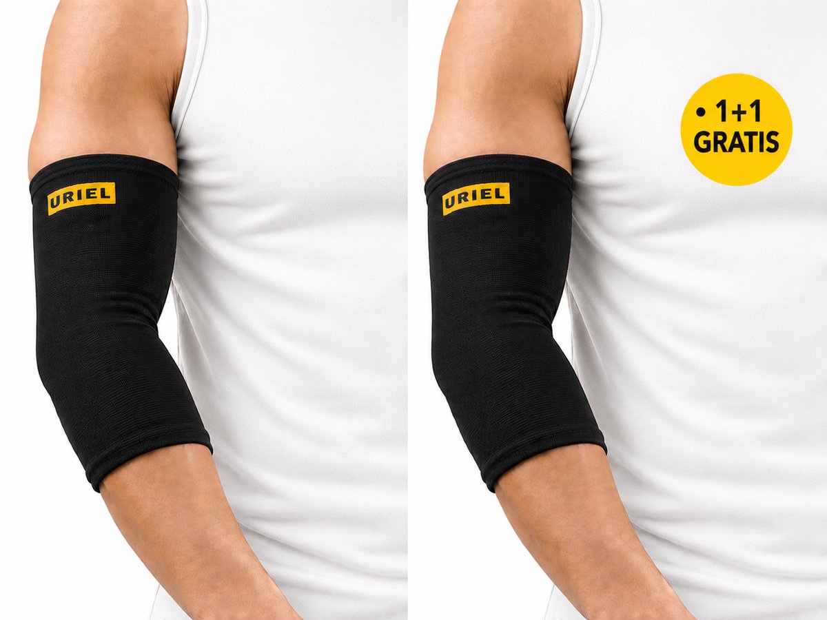 Uriel - Elleboogbrace - Elleboogbandage - Tennisarm & golfarm - Compressie - 1+1 Gratis - Unisex - Zwart - Maat XL