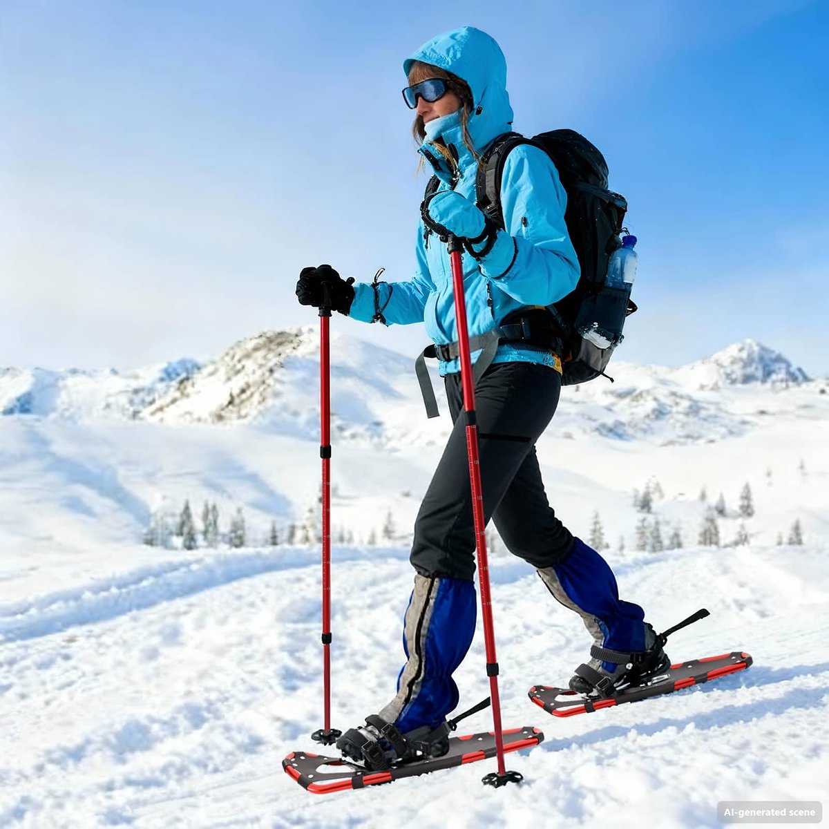 vidaXL 3 in 1 sneeuwschoenen met wandelstokken – en Rood