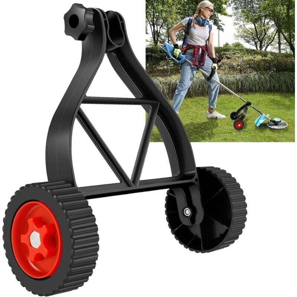 Steunwielen geschikt voor grasmaaiers en duwbosmaaiers; verstelbare steunwielaccessoires; geschikt geschikt voor grasmaaiers, grastrimmers en draadtrimmers (kleur: groot zwart).