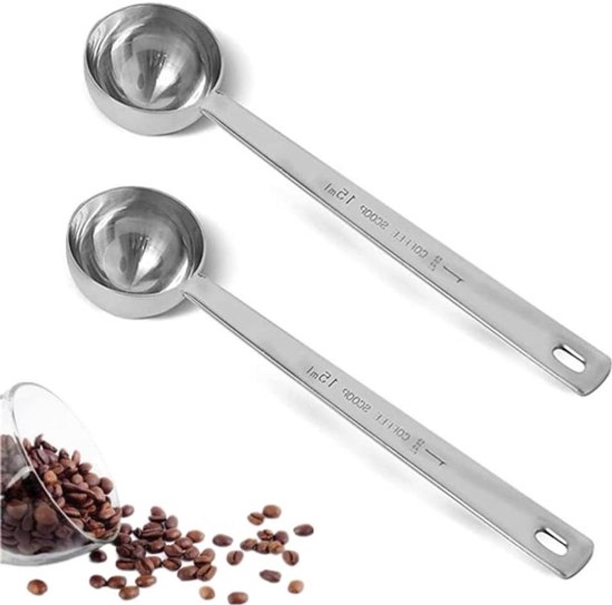 Roestvrijstalen koffiemaatlepel met lang handvat voor koffiepoeder - 2-delig