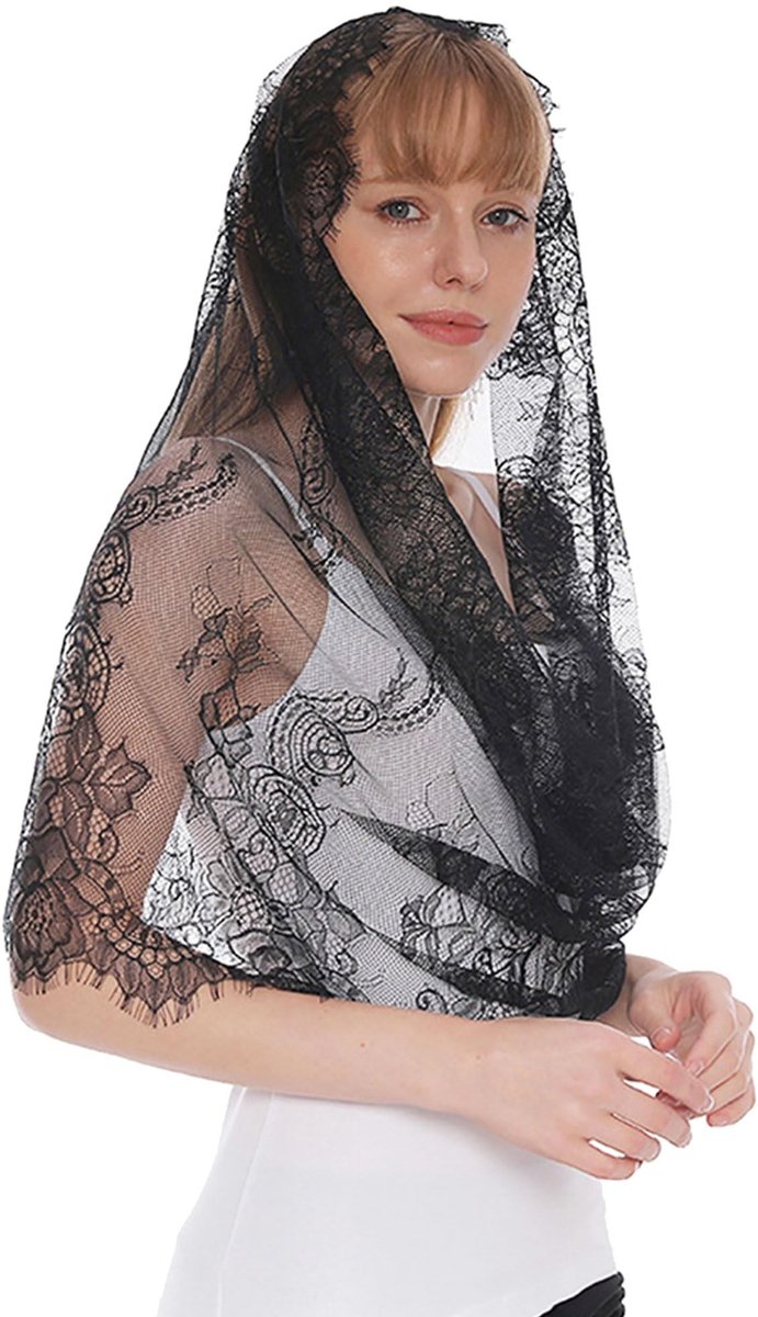 ONF3 - Kapel Sluiers - Bruids Sjaals - Elegant en Comfortabel - 80x56cm - Lace Mantilla Sluier - Geschikt voor Bruiloften en Feesten