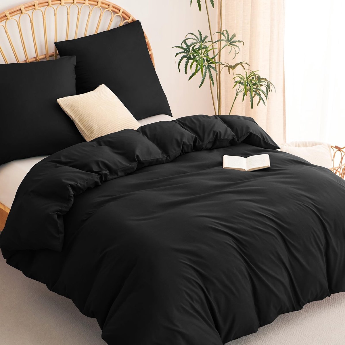 aladdien - Dekbedovertrek - Beddengoed Set - 220x240 cm - Zwart - Microvezel - Comfortabel en duurzaam - Geschikt voor volwassenen - Inclusief kusse..
