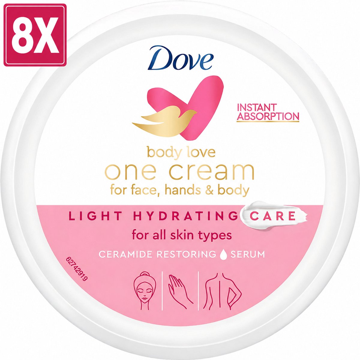 8 x Dove - Body Love Hydraterende Bodycreme - One Cream Light - 250 ml