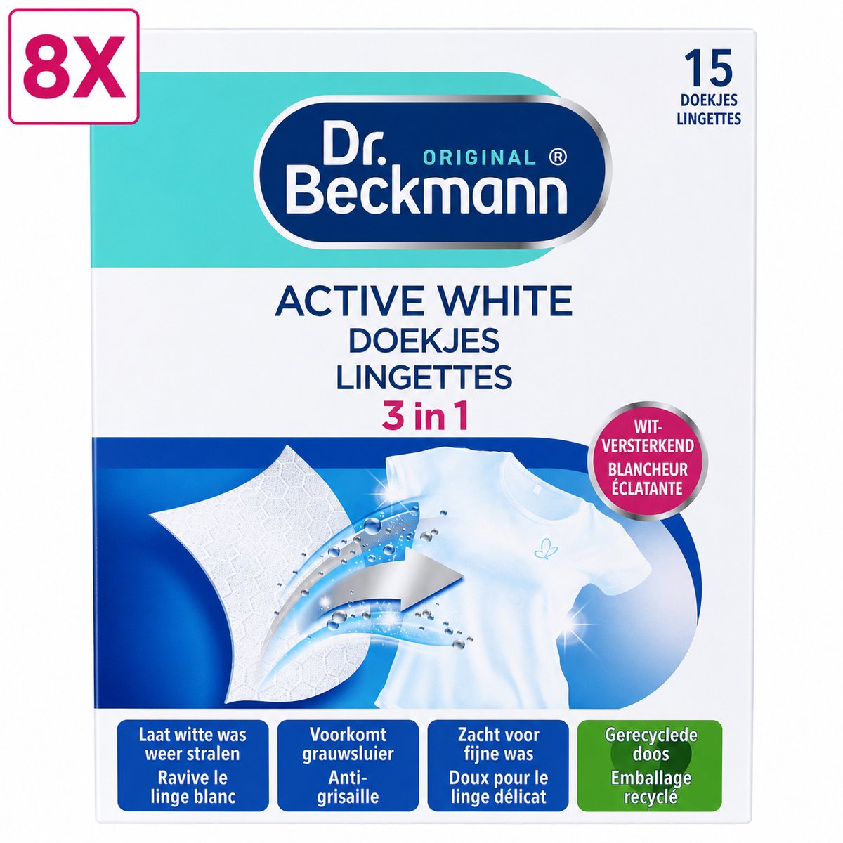 8 x Dr. Beckmann Active White Sheets - 15 stuks